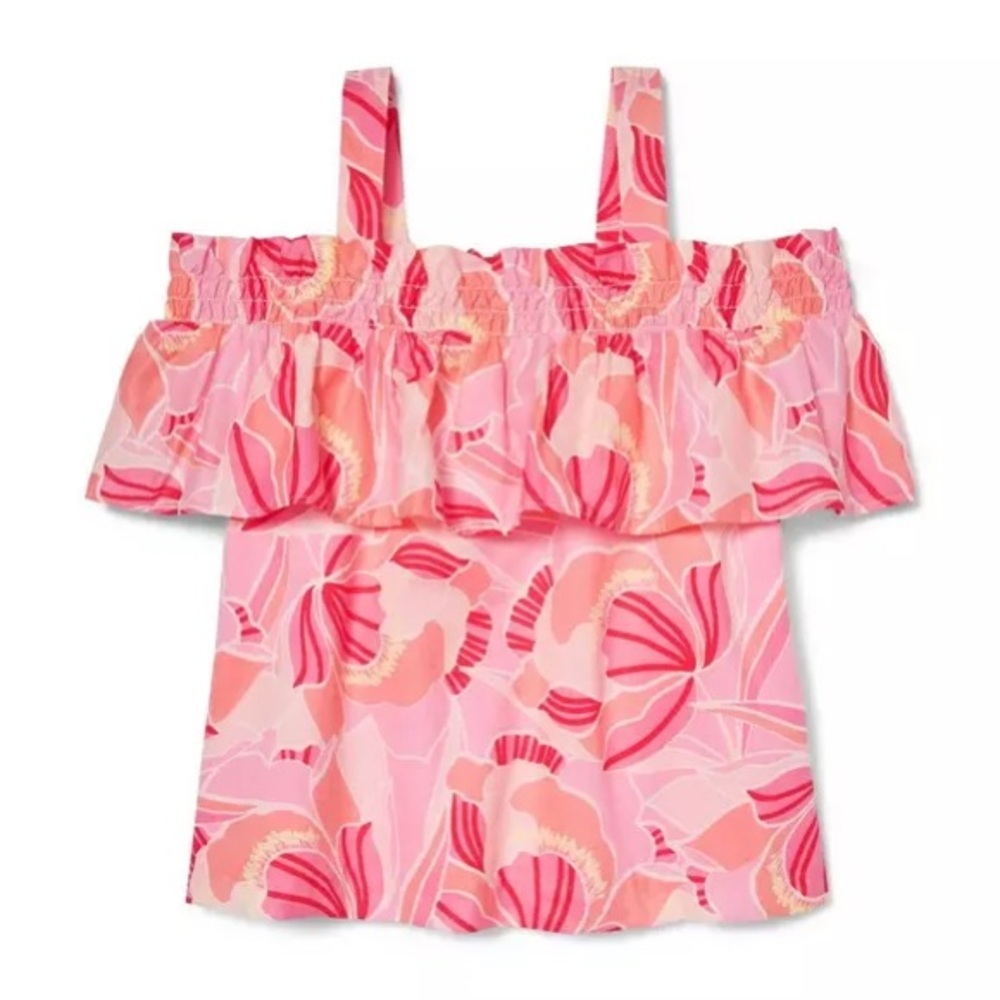 Janie and Jack Peony Print Cold Shoulder Top and Ruffle Shorts, Size 6
